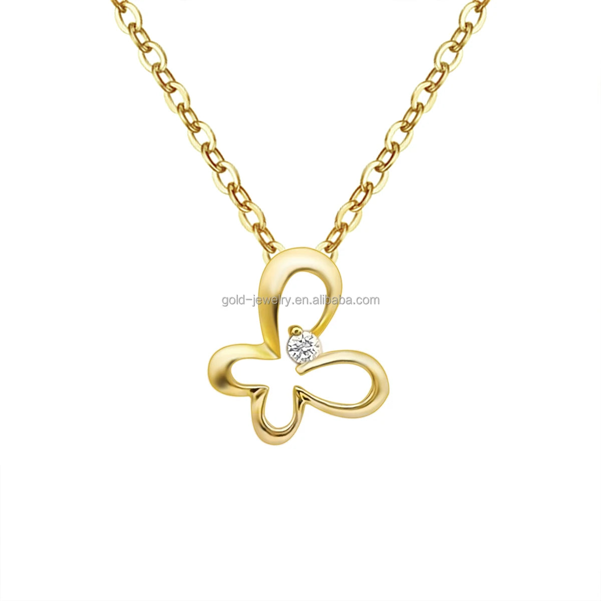 Popular Design Butterfly 18K Real Rose Gold Necklace Natural Diamond Jewelry Women Gift