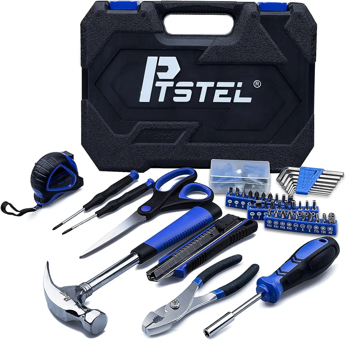 GTYPRO 118pcs Basic Home DIY Tool Set Plastic Case General Repair Tool Box for Men Beginners Blue with OEM Customization