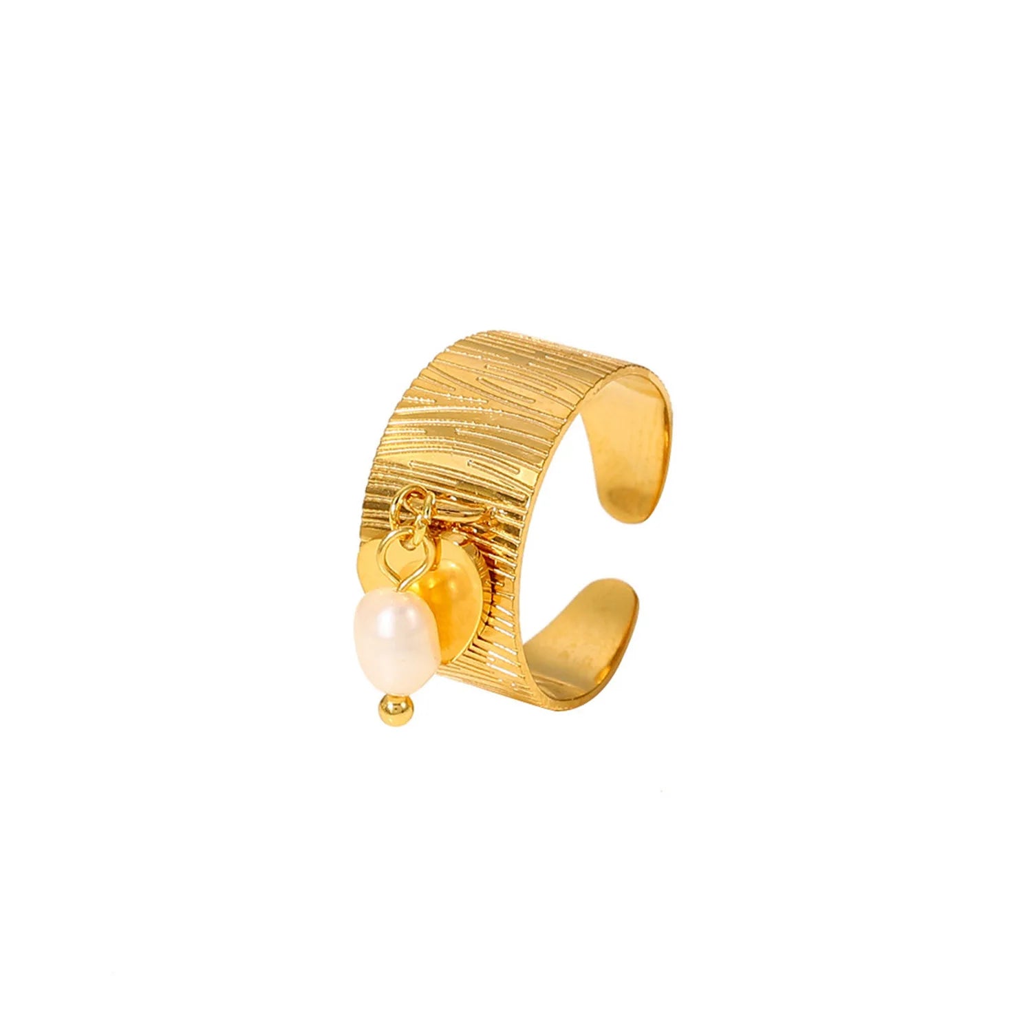 Hot New Creative Design Senior Sense Classic Pearl Heart-Shaped Adjustable 18K Gold Plated Stainless Steel Multi-layer Open Ring