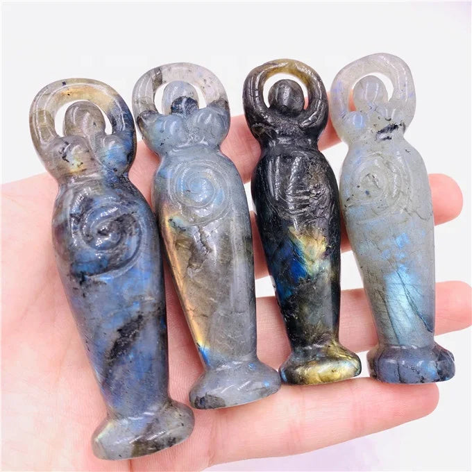 Wholesale Customized Crystal Stone Natural Labradorite Quartz Crystal Goddess Figurines Craft for Gift