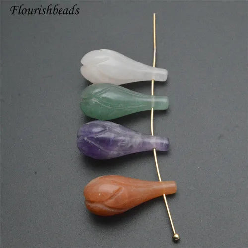 10x24mm Natural Green Aventurine Amethyst Red Aventurine White Jade Carved Vase Shape Stone Loose Beads for Jewelry Making