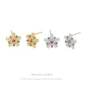 Fine Earrings 925 Sterling Silver Christmas Earrings Christmas Snow Flower Colorful Zircon Gold Plated Stud Earrings for Women