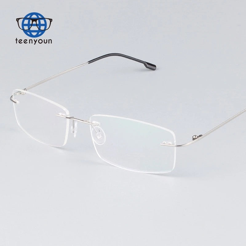 Teenyoun Classic Mens Pure Titanium Rimless Glasses Frames Myopia Optical Frame Ultra-Light Frameless Eyeglasses Eyewear
