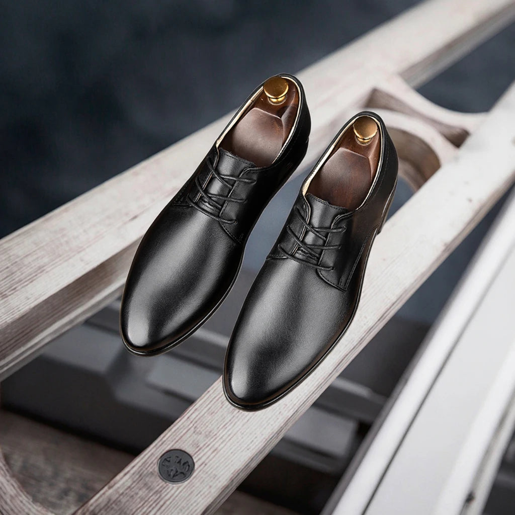 High Quality Men's Black Toe Dress Shoes & Oxfords Comfortable Casual Fashion Flat Soft Breathable Insole Genuine Calf Leather