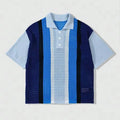 Custom Design Logo  Street Life Men's Solid Color Button Front Striped Casual Vacation Short Sleeve Mesh Crochet Polo Shirt