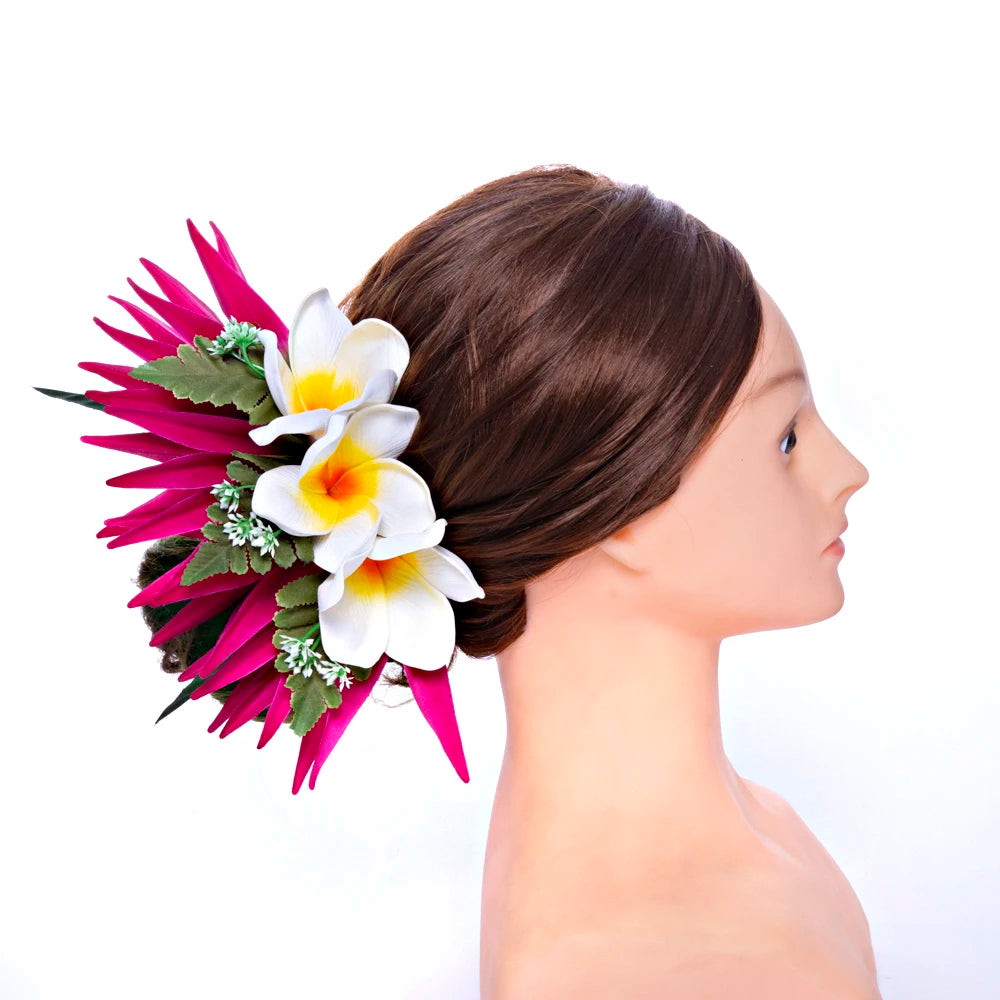 Hot Sales Kailin KN-hc004m Multi-color Fabric Artificial Silk Bird Paradise Hawaiian Foam Plumeria Flower Party Women Hair Clip