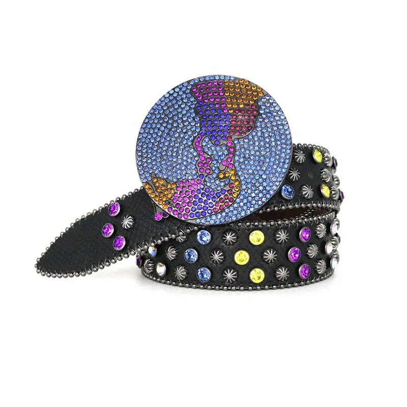 Western Luxury Crystal Rhinestone Belt Inlaid With Earth Button Head Designer Men's Belt Fashion Punk Women's Belt