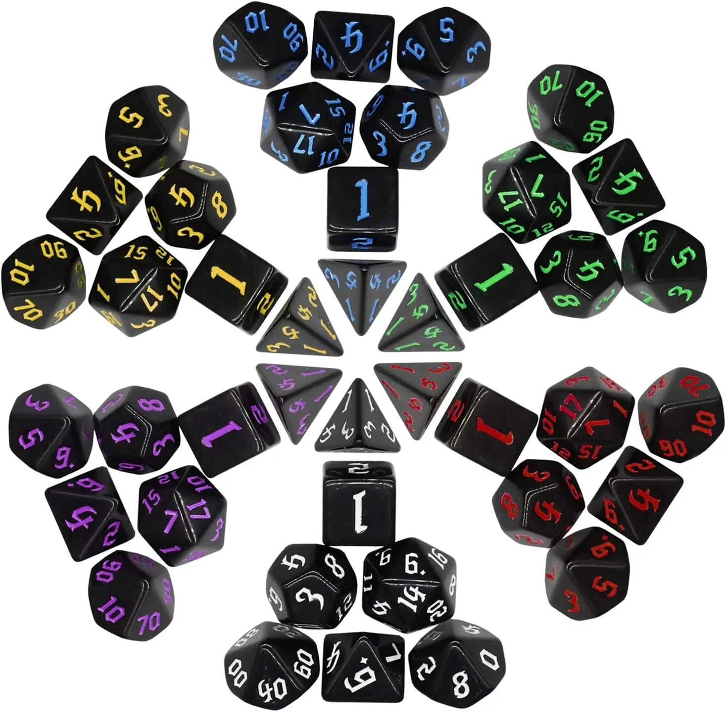 HS High Quality D20 Polyhedral Acrylic Dice Set Multicolor Font DND RPG Dungeons Black with Stone Material