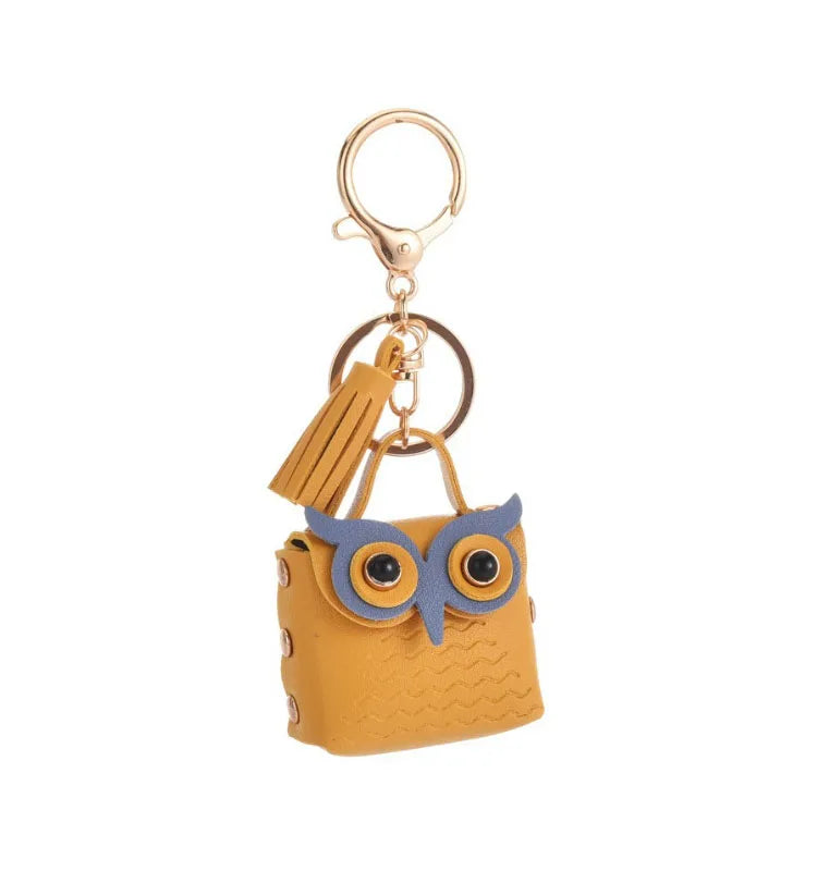 Cute Mini Cartoon Owl Backpack Keychain Bluetooth Headset Coins Storage Bag Keychain Key Ring for Girls