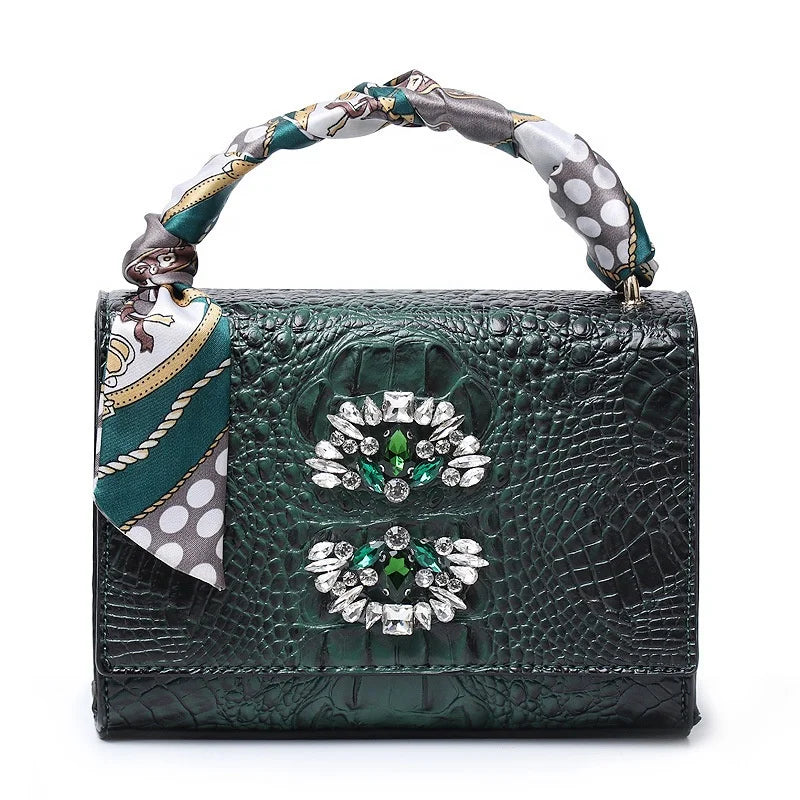 Ins Hot Sale Women Crocodile Pattern Tote Bag Diamonds Alligator Print Zipper Closure Portable Shoulder Bag Ladies Clutch Purse