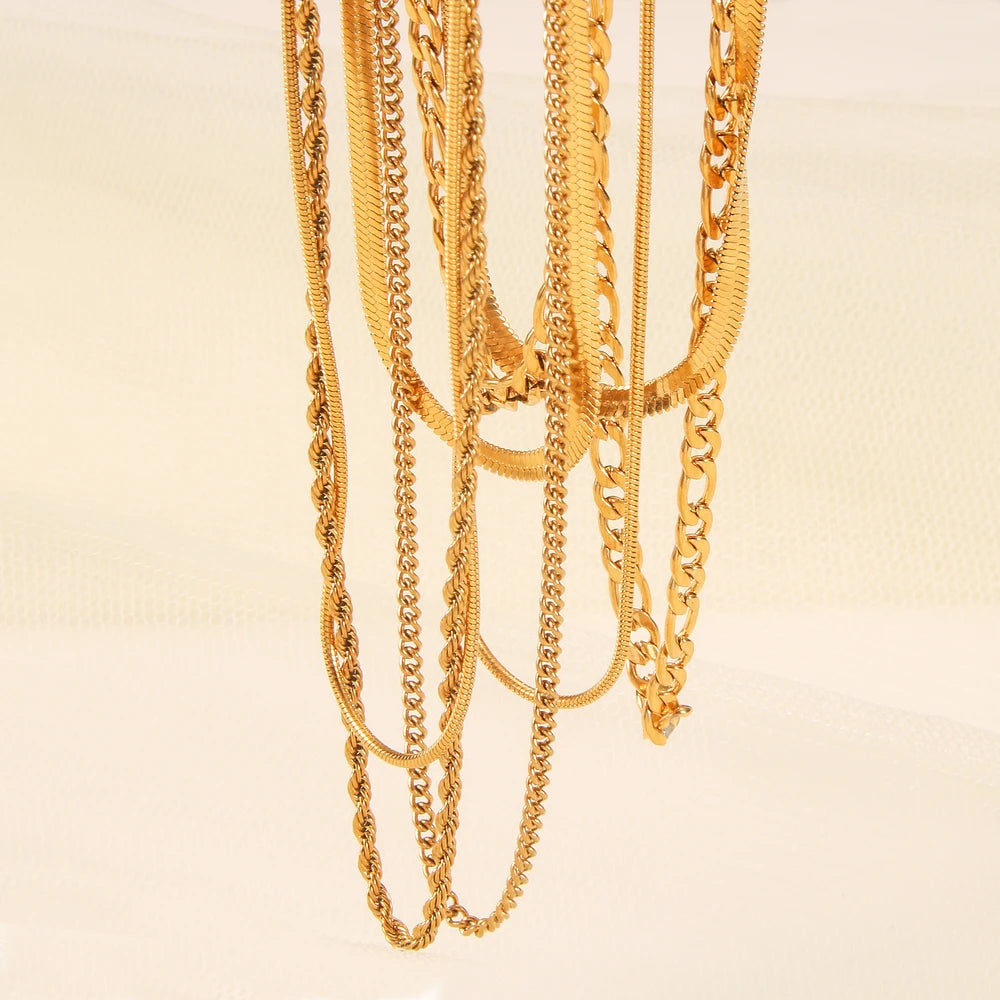 Stainless Steel Link Chain Herringbone Figaro Rope Twisted Chain Choker Chunky Double Layered Snake Chain Choker Necklace