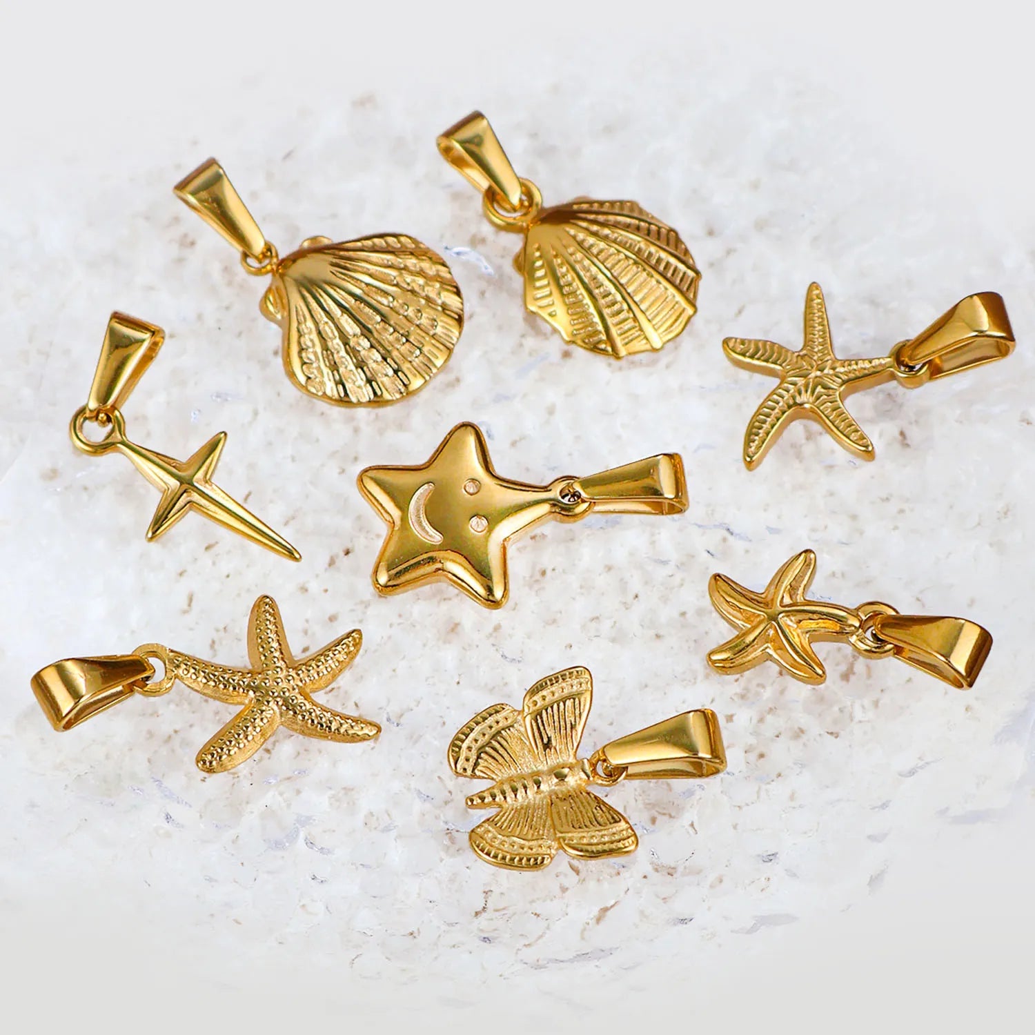 Fashion Designer Vintage Bulk Stainless Steel Gold Butterfly North Star Cross Starfish Pendants Charms for Women Jewelry Making