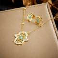 DAIHE Women's Stainless Steel Necklace Earring Set Gold Palm Pendant Fashion Jewelry for Anniversary Commemorative Holidays