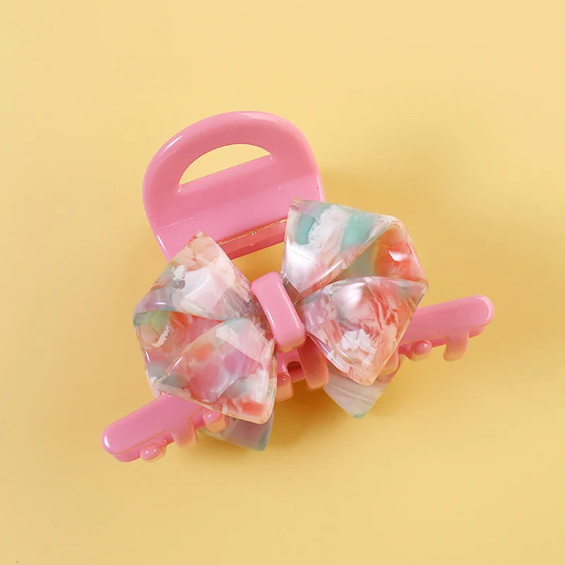 Midairy New Medium Size Thickened High Quality Women pink Bow Acetate Hair Claw Clip Kids Accessories 80mm 4269