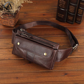 Andong Oil Wax Cow Leather Waist Pack Large Capacity Men Shoulder Chest Bags Multi-functional Retro Male Belt Phone Pocket Bag