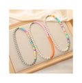 Y2K Style Colorful Polymer Clay Slices Pearl Short Choker Necklace Bohemian Beaded Glass Pearl Necklace for Girls