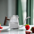 Gooseneck Wooden Handle Hot Sailor Pouring Hand-brewed Coffee Pot Heat-resistant  Multi-functional Coffee Glass Tea Kettle