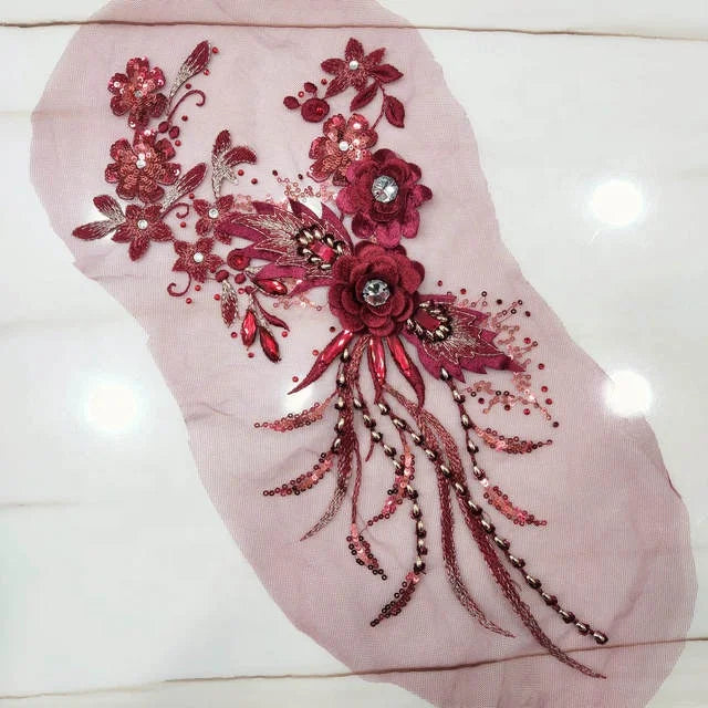 Handmade Decorative Sequins 3d Floral Embroidery Lace Applique for Evening Dresses LT2572A