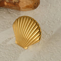 18K Gold Plated Ocean Style Jewelry Sea Shell Waterproof Stainless Steel Statement Rings for Summer