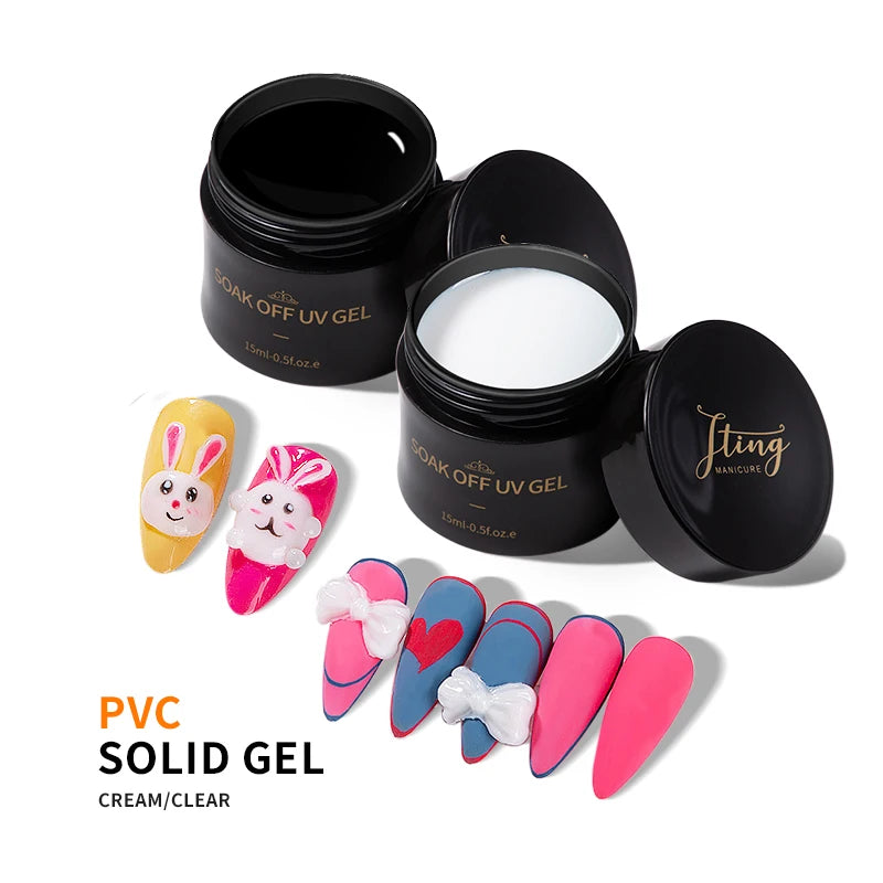 JTING High Quality Solid Cream Pvc Nail Gel Polish Sugar Uv Gel 2 Colors Milky White and clear OEM Private Label