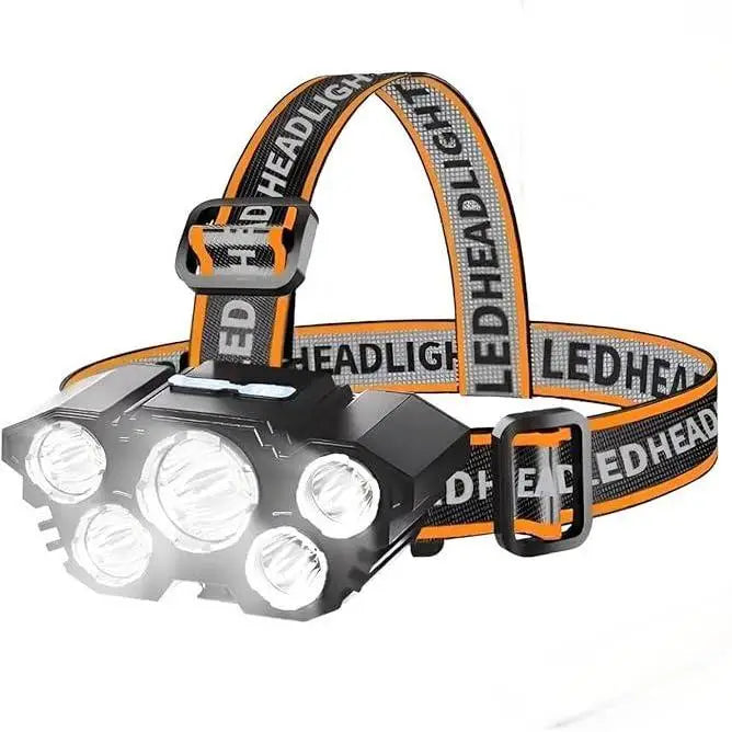 USB Rechargeable LED Headlamp 6000K Daylight 4 Modes Elastic Headband Lightweight for Camping & Fishing