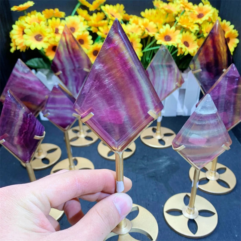 Natural Rainbow Fluorite Diamond Stands Crystals Healing Stones Spiritual Products for Gift
