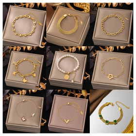Stainless Steel Jewelry Gold Plated Pulsera Wholesale Bulk 100 Kinds of Bracelets Fashion Cuban Bracelet Titanium Steel Bracelet