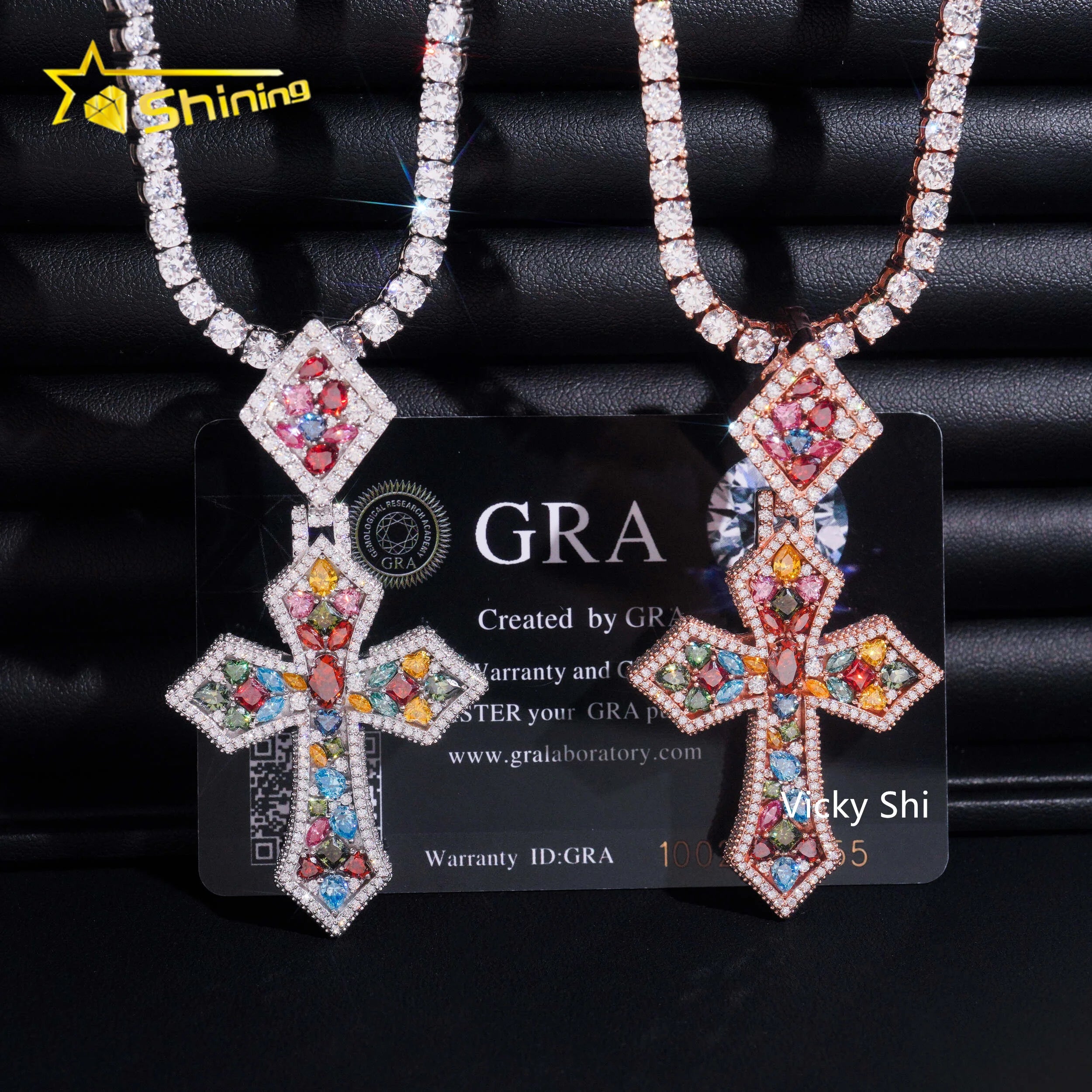New Luxury 925 Silver Iced Out Colorful Fancy Cut Moissanite Cross Pendant Men Hip Hop Jewelry Custom Moissanite Pendant Charms
