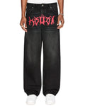 Men's Y2K Style Baggy Jeans Cargo Pants 100% Cotton Front Embroidery Medium Wash Denim for Summer