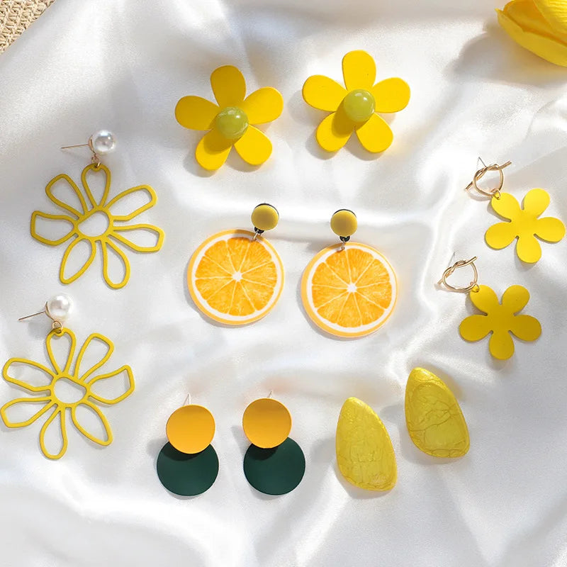 Summer Beach Cute Love Heart Geometric Stud Earrings Orange Lemon Flower Shape Earrings to My Daughter