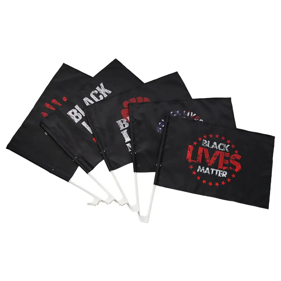 Hot Sale 100% Polyester Custom Plain Black Flags Promotional Car Window Flags with Plastic Pole