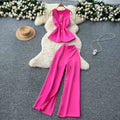 Women's Fashion V-neck Sleeveless Cardigan Vest Slit Pants Two Piece Women's 2025 Summer Suit