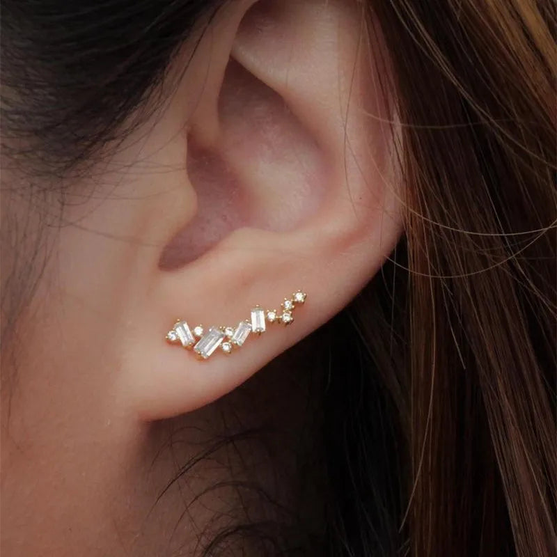CAOSHI New Design Unique Silver Gold Rose Gold Color Chic Women Diamond Crystal Stud Earrings