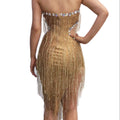 Rhinestone Tassel Dress Luxury Stage Costume Party Cloth Sexy Nightclub Long Sleeveless One-piece Dancer Costume Bodysuit Women