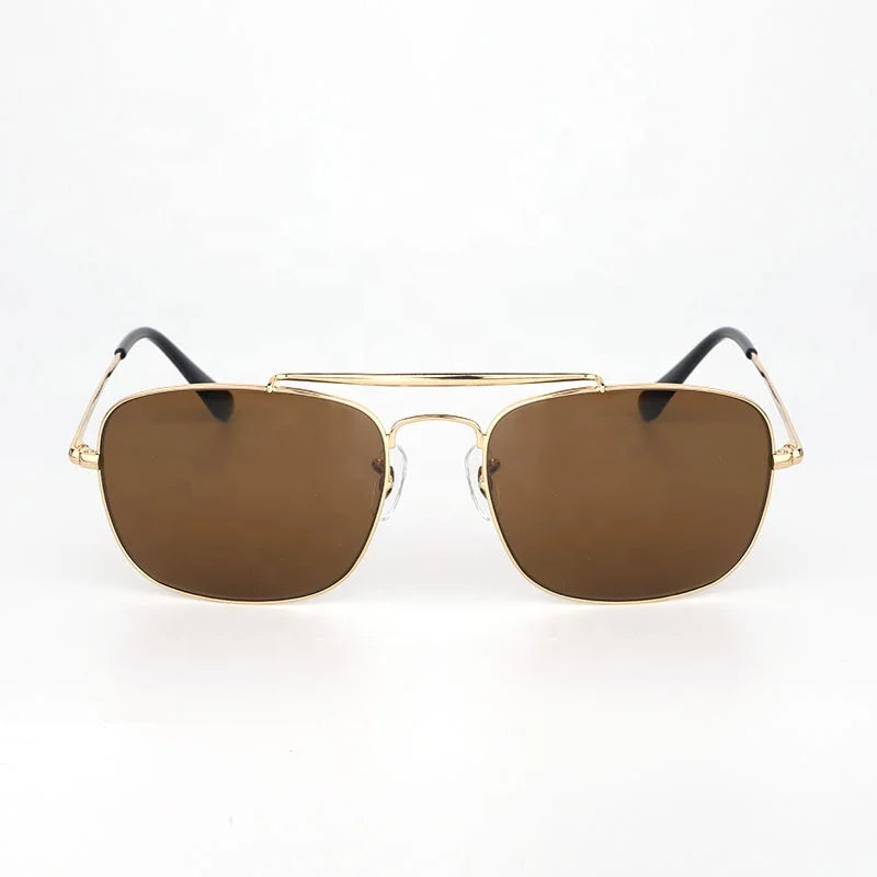 OEM Customized Metal Sunglasses with Mineral Glass Lenses Low MOQ Gold and Gray Frame Colors Branded Sun Glasses