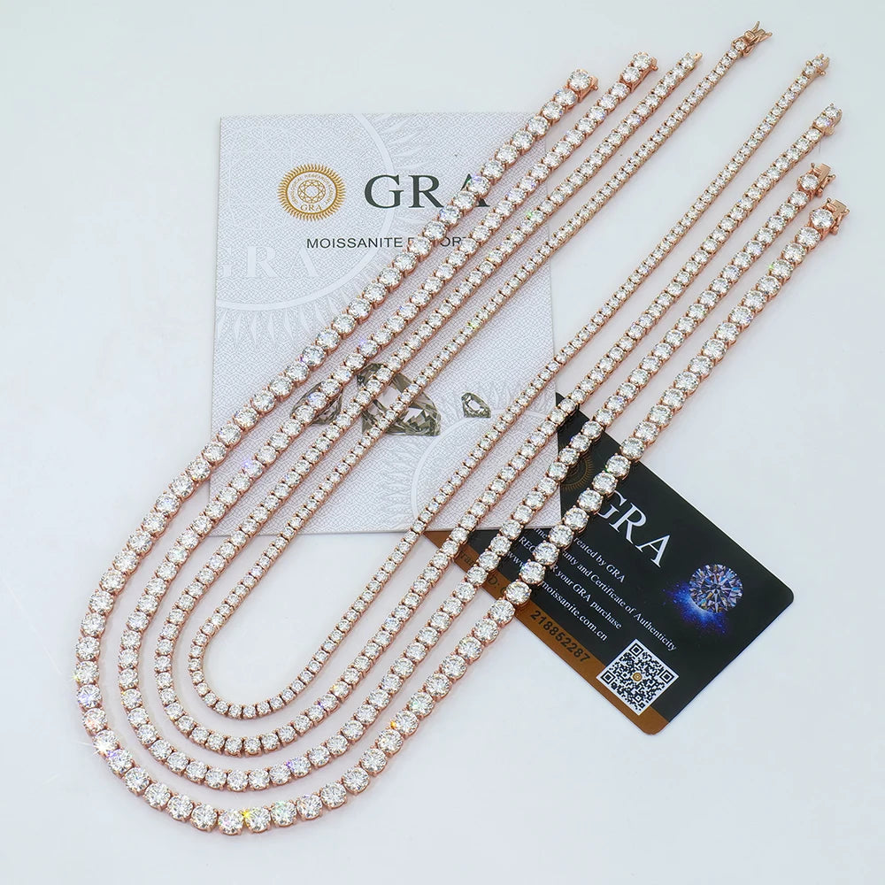 High Quality Mens Unisex Hiphop S925 Sterling Silver Jewelry Ice Vvs Gra Mossanite Moissanite Diamond Tennis Necklace Link Chain