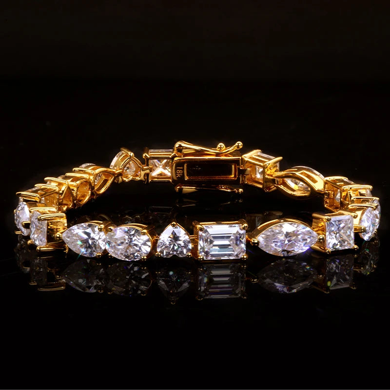 Luster Fancy Custom Mixed Shapes D Color White VVS Moissanite Stones 925 Silver Tennis Bracelet