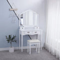Bedroom Home Furniture Women White Wood Makeup Table Mirror Corner Dressing Vanity Wooden Dresser With Stool MegaBDM