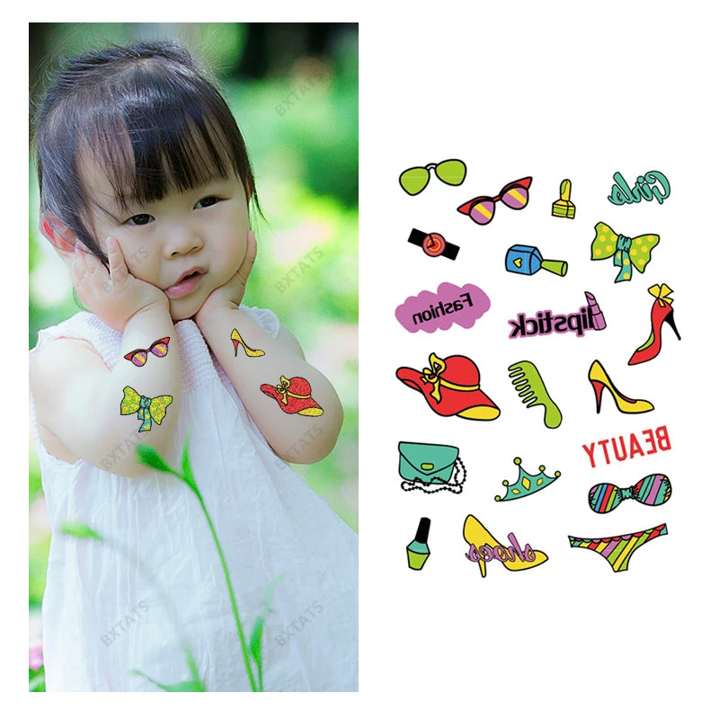 Bxtats Wholesale Temporary Cute Children's Cartoon Butterfly Glitter Tattoo Stickers Waterproof Paper Blingbling Tattoos Kids