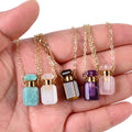 Wholesale Custom Natural Stone Cherry Blossoms Agate Mini Oil Necklace Crystal Faceted Shape Perfume Bottle for Gift