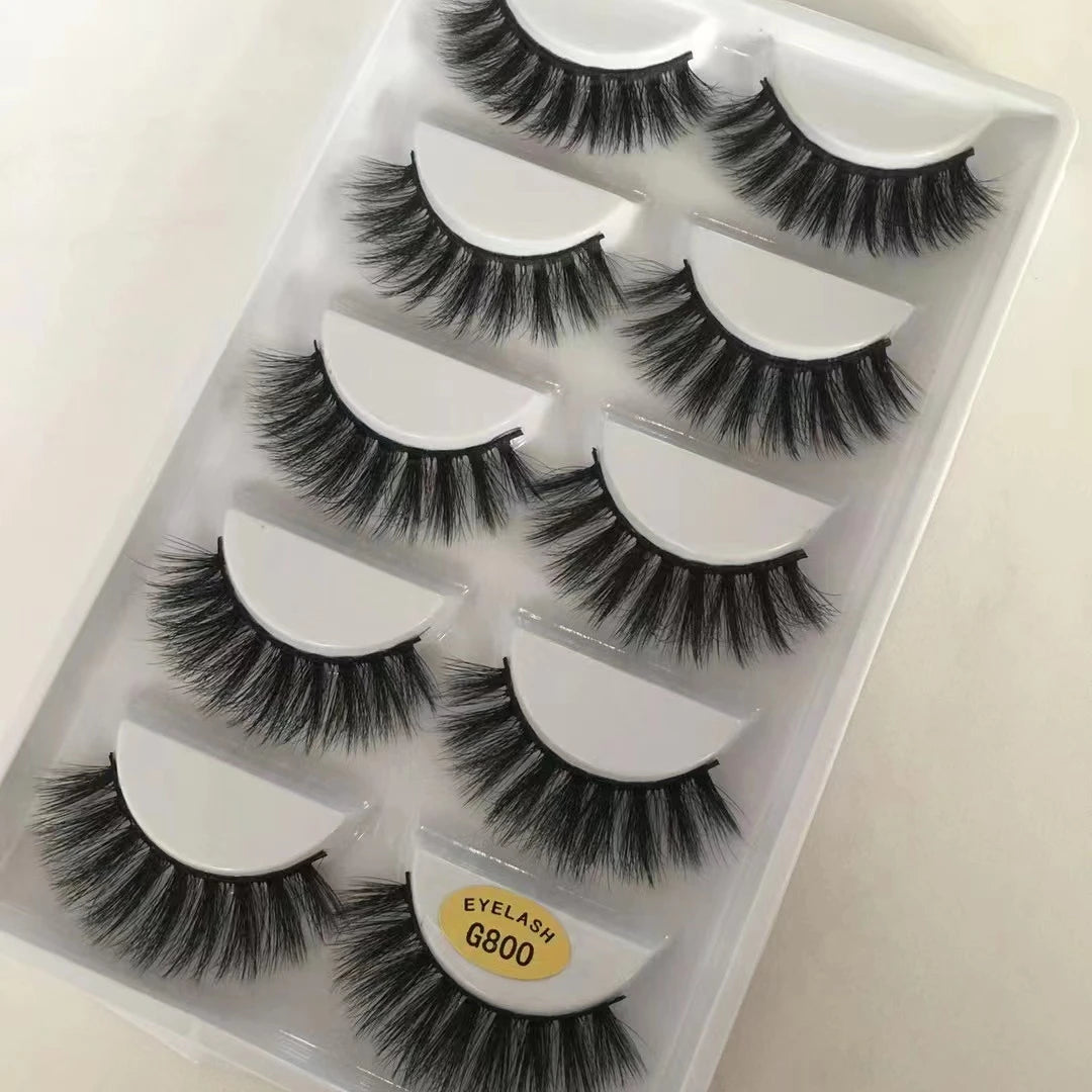 Sexy 5 Pairs 3D Faux Lashes Handmade Thick Crisscross Black Cotton Stalk Natural Volume Soft Eye Lashes G800