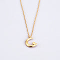 Woman Fashion Waterproof Stainless Steel 18k Gold Plated Necklaces with Crescent Moon Zircon Charm Pendant Necklace Jewelry