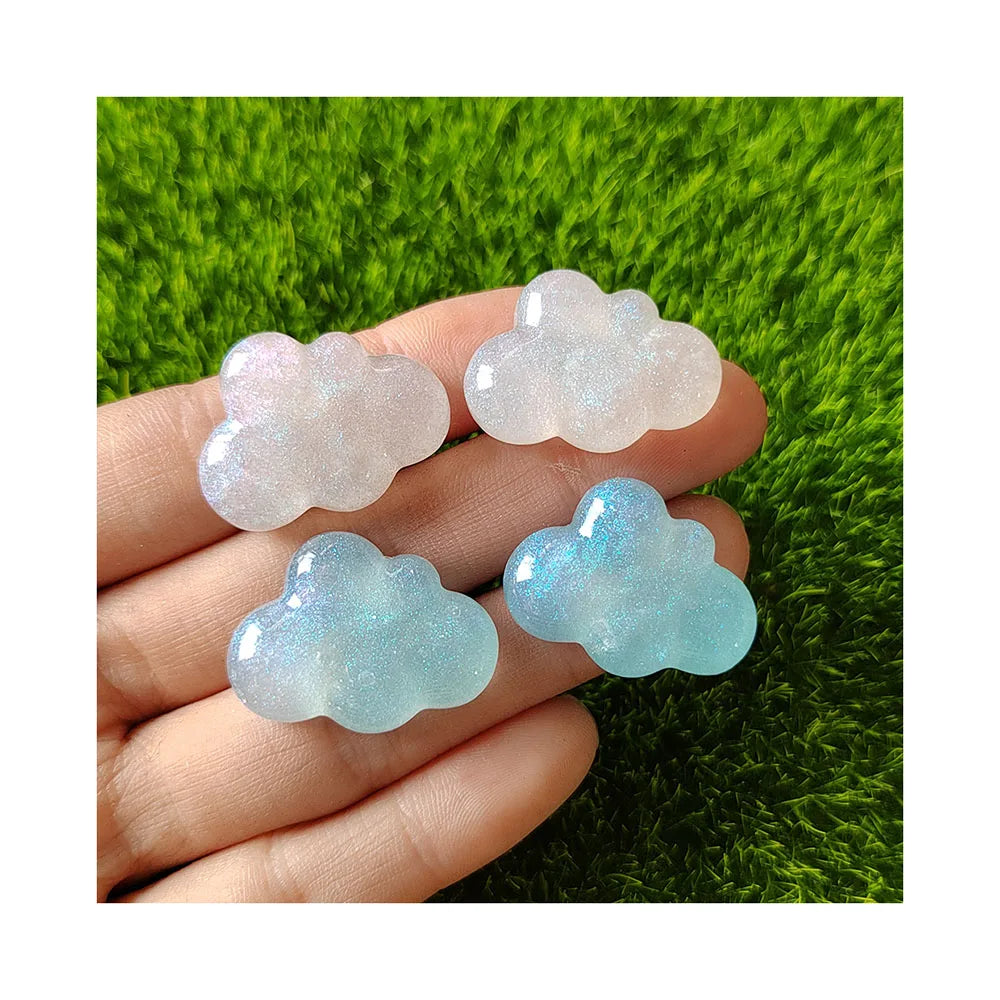 100Pcs/Lot Colorful Glitter No-Hole Cloud Beads Charms Cabochons for Miniature Fairy Garden Accessories Home Party Decoration
