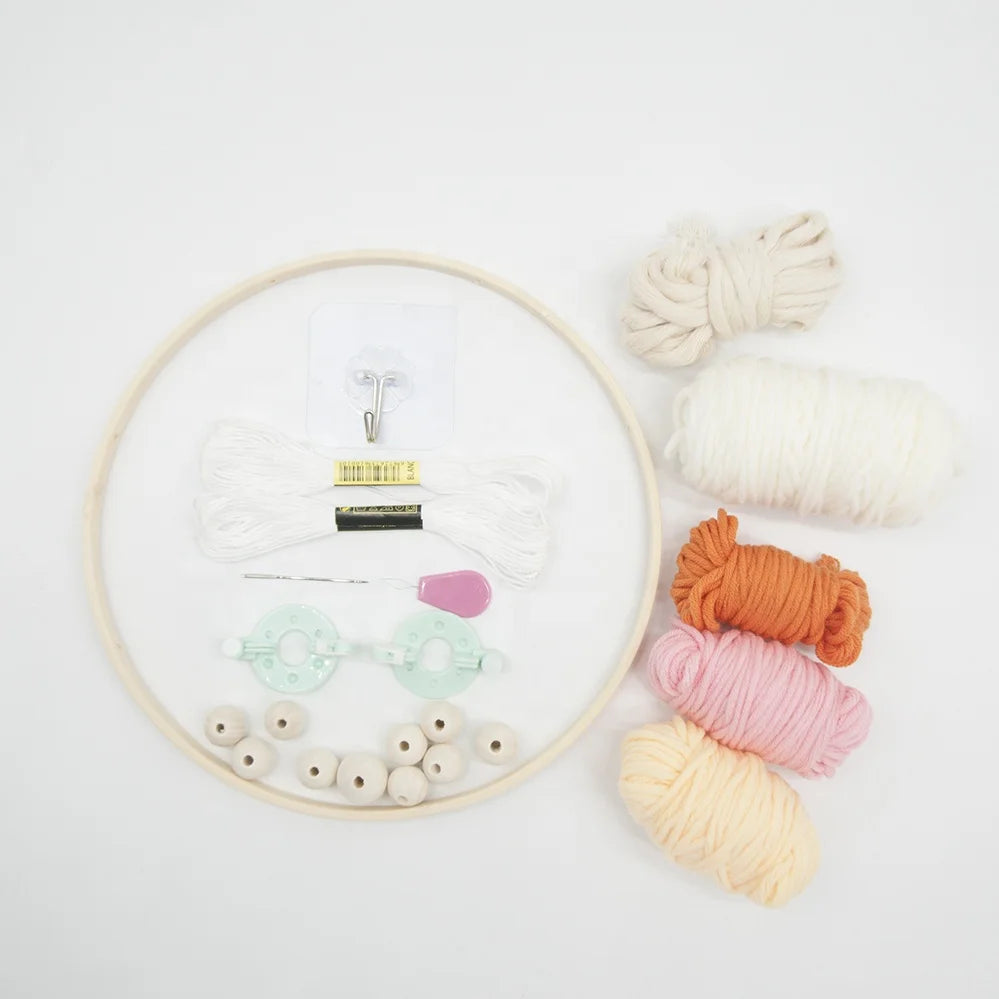 Bamboo Mobile Bell Bed Bell Circle with Pompom Maker Kit for DIY Needlework