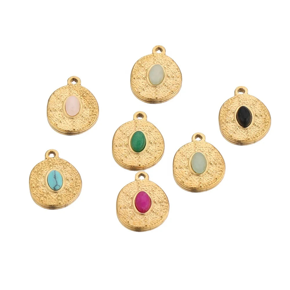 Supplier Wholesale Stainless Steel Charms with Natural Stone Pendants DIY Jewelry Making Necklaces Accessories