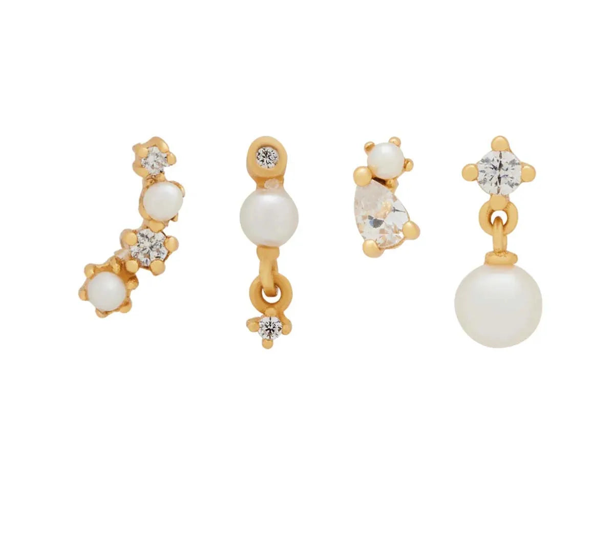 925 Sterling Silver 18K Gold Plated Stud Earrings Zircon Romantic Pearl Children's Earrings Set Weddings Parties Engagements