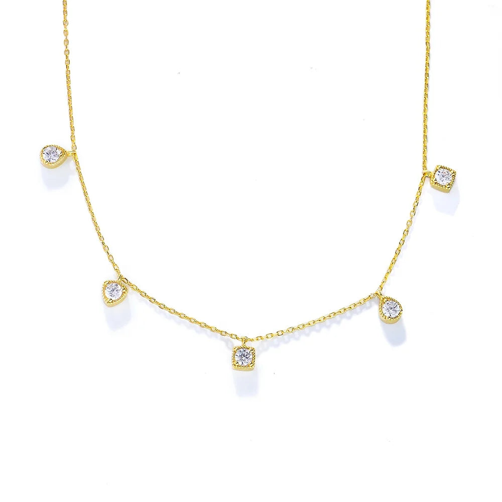 Fashion S925 Sterling Silver Geometric Choker Necklace Gold Plated Fine Jewelry Zircon Charm Necklace for Women Gift Party