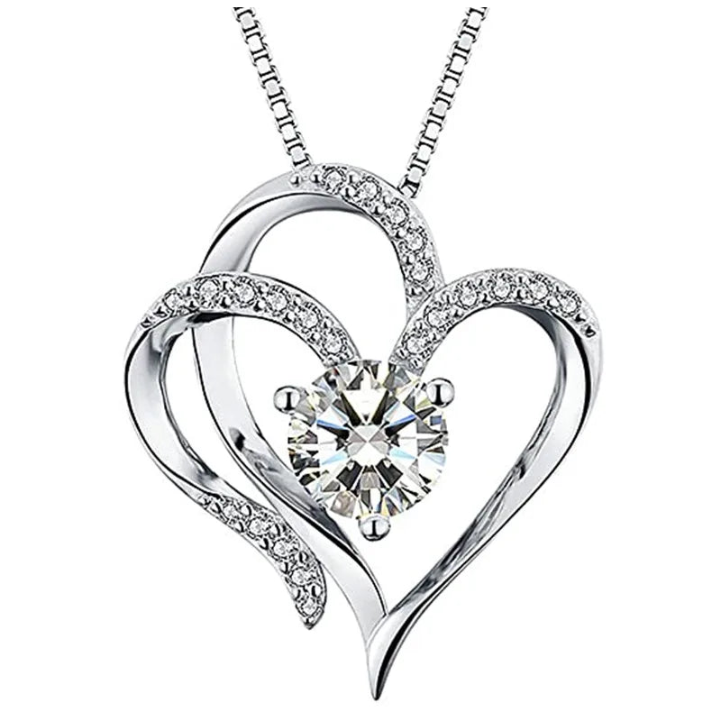 Huitan Simple Heart Design Silver Plating Crystal Necklaces for Women Wholesale 3A Zircon Fashion Jewelry Pendant Necklaces OEM