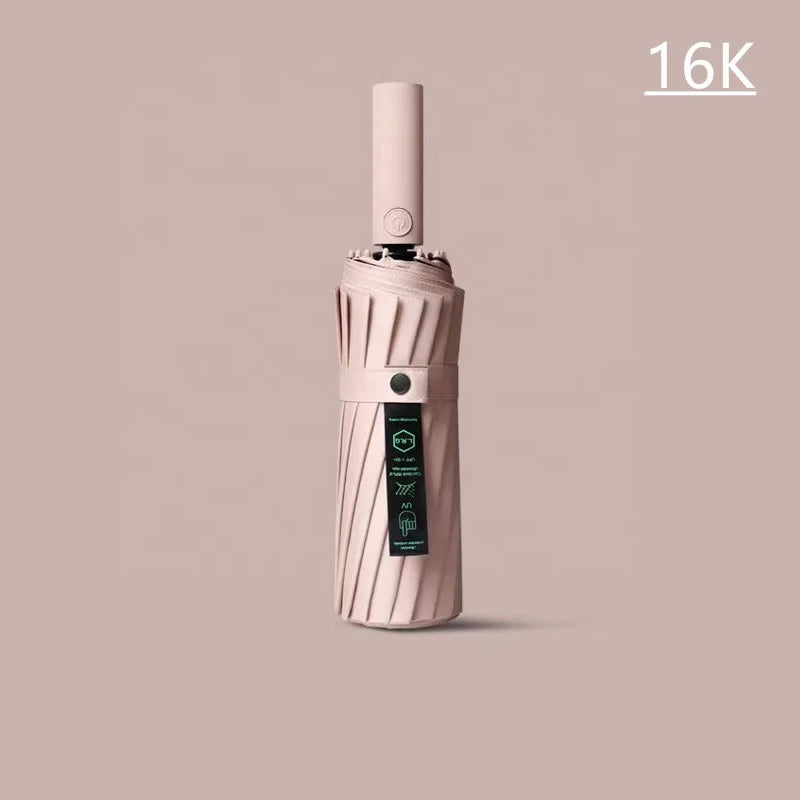 High-end Business Windproof Automatic Sunscreen Folded Umbrella Beige Creme Anti-UV Compact 3 Folding Paraguas With Logo Prints