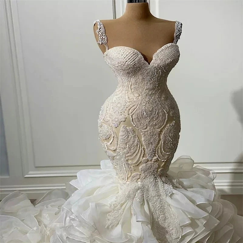 S1083A Drop Shipping 2023 High -quality Hot -selling Bride Married Luxury Heavy Work Dragon Tail White Girls Wedding Dress